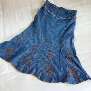 embroidered fairy maxi skirt  daniel jeans embroidered denim skirt size 17